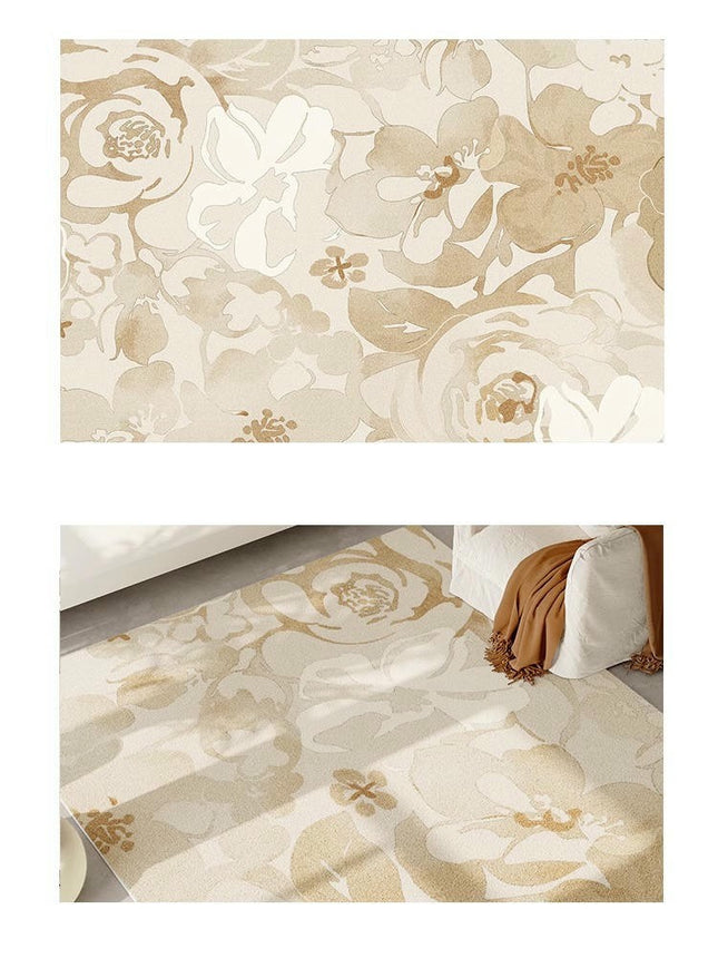 Cream Flowers Area Rug for Living Room,Non-Slip Floor Decor Carpet