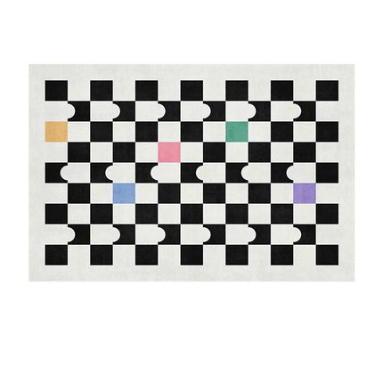 Decor Rug for Living Room Geometric Checkered Pattern Indoor Soft Carpet