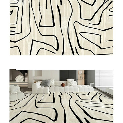 Area Rugs for Living Room Carpet Machine Washable Rugs for Room-Black and White Abstract Rug