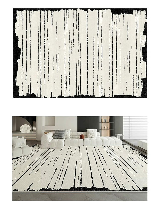 Area Rugs for Living Room Carpet Machine Washable Rugs for Room-Black and White Abstract Rug