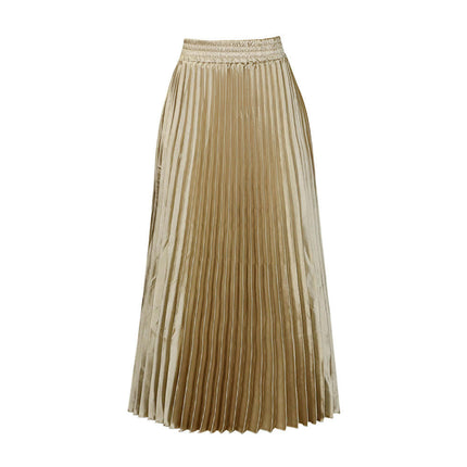 Womens Pleated Maxi Skirt Elastic High Waist Swing Boho Casual A-line Long Skirts