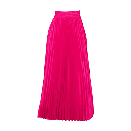 Womens Pleated Maxi Skirt Elastic High Waist Swing Boho Casual A-line Long Skirts