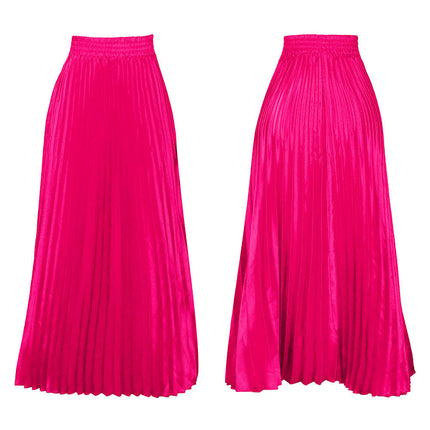 Womens Pleated Maxi Skirt Elastic High Waist Swing Boho Casual A-line Long Skirts