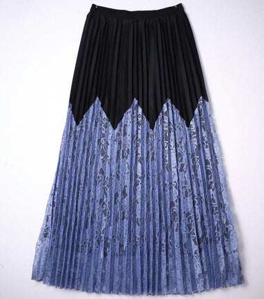 Womens Pleated Midi Skirt Elastic High Waist Swing Lace Casual A-line Long Skirts