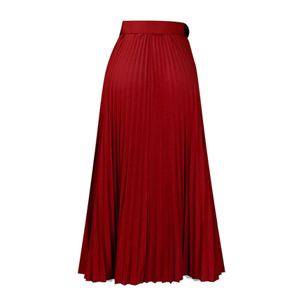 Women's High Waist Pleated Skirt A line Swing Maxi Skirt with Belt