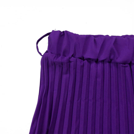 Women's High Waist Pleated Skirt A line Swing Maxi Skirt with Belt