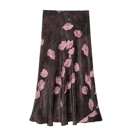 Women's Summer High Waist Floral Print Skirt Casual Midi Skirts