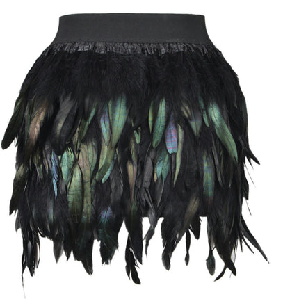 Womens Faux Feather Skirt High Waist A Line Mini Skirt