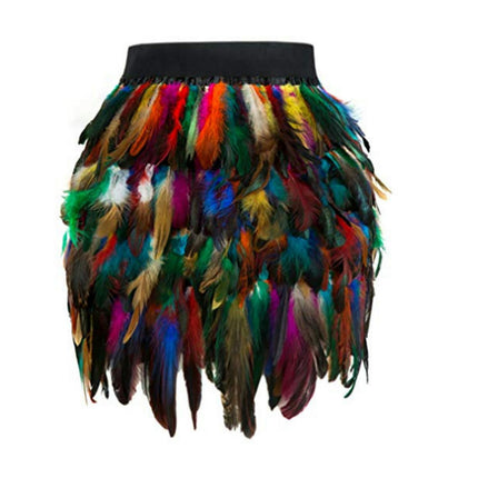 Womens Faux Feather Skirt High Waist A Line Mini Skirt
