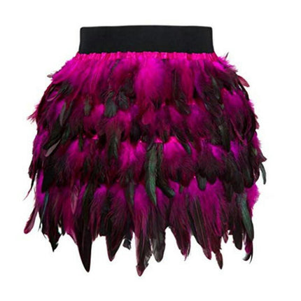 Womens Faux Feather Skirt High Waist A Line Mini Skirt