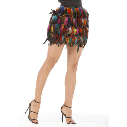 Womens Faux Feather Skirt High Waist A Line Mini Skirt