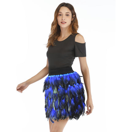 Womens Faux Feather Skirt High Waist A Line Mini Skirt