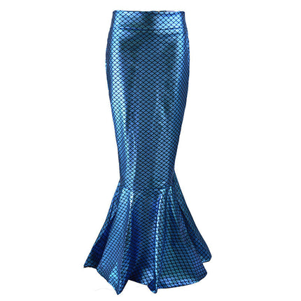 Women's Mermaid Tail Adult Fish Scale High Waist Metallic Fitted Party Maxi Skirt