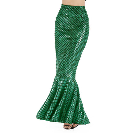 Women's Mermaid Tail Adult Fish Scale High Waist Metallic Fitted Party Maxi Skirt