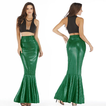Women's Mermaid Tail Adult Fish Scale High Waist Metallic Fitted Party Maxi Skirt