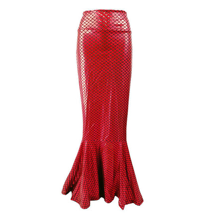 Women's Mermaid Tail Adult Fish Scale High Waist Metallic Fitted Party Maxi Skirt