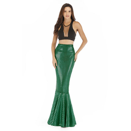 Women's Mermaid Tail Adult Fish Scale High Waist Metallic Fitted Party Maxi Skirt