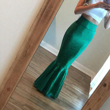 Women's Mermaid Tail Adult Fish Scale High Waist Metallic Fitted Party Maxi Skirt