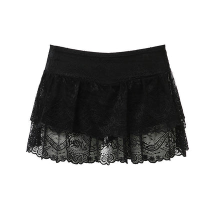 Ladies Fashion Casual Lace Skirt Solid Color Low Waist Mini Skirt