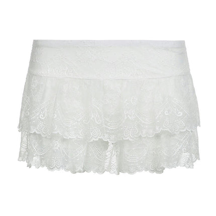 Ladies Fashion Casual Lace Skirt Solid Color Low Waist Mini Skirt