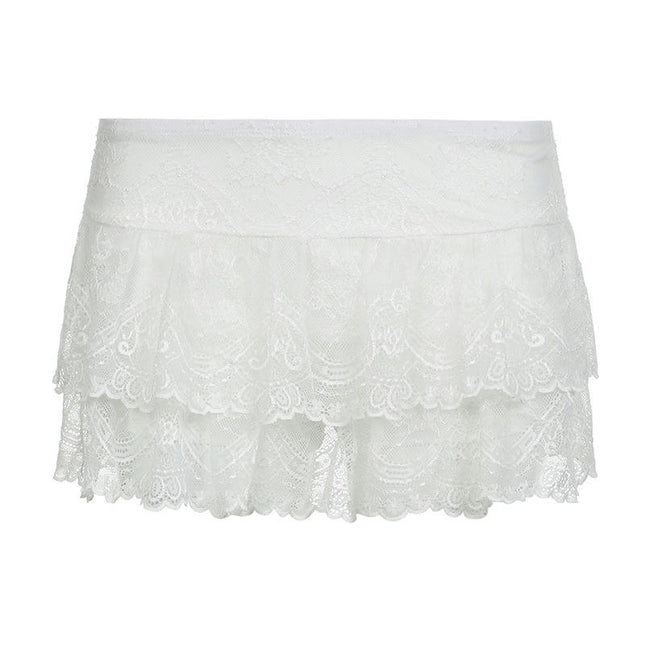 Ladies Fashion Casual Lace Skirt Solid Color Low Waist Mini Skirt