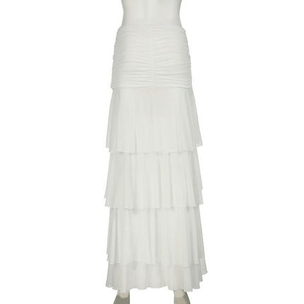 Women Boho High Waist Slit Tiered Layered Ruffle Maxi Skirt