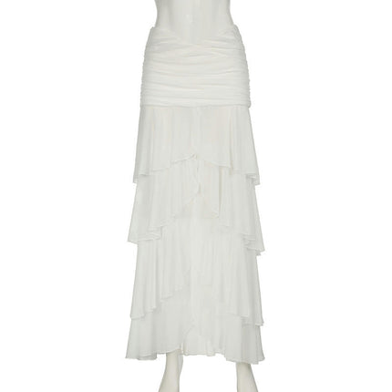 Women Boho High Waist Slit Tiered Layered Ruffle Maxi Skirt