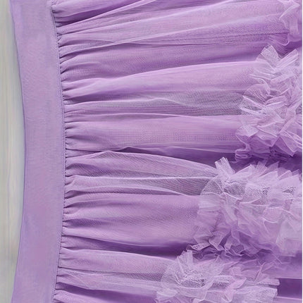 Women Tulle Skirts Ruffle Tutu Skirt Midi Length Elastic High Waist A Line Skirt