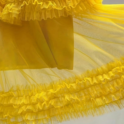 Women Tulle Skirts Ruffle Tutu Skirt Midi Length Elastic High Waist A Line Skirt