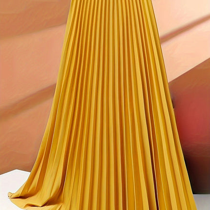 Pleated Midi Skirts for Women High Waisted Flare Casual Skirt