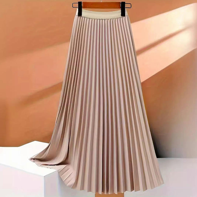 Pleated Midi Skirts for Women High Waisted Flare Casual Skirt