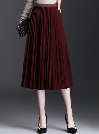 Pleated Midi Skirts for Women High Waisted Flare Casual Skirt