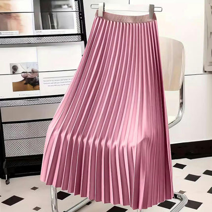 Pleated Midi Skirts for Women High Waisted Flare Casual Skirt