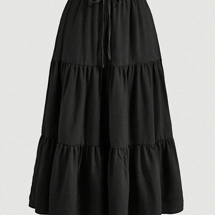 Women's Long Skirts Boho Floral Elastic High Waist Tiered Ruffle Midi Skirt