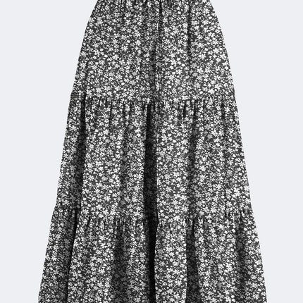 Women's Long Skirts Boho Floral Elastic High Waist Tiered Ruffle Midi Skirt