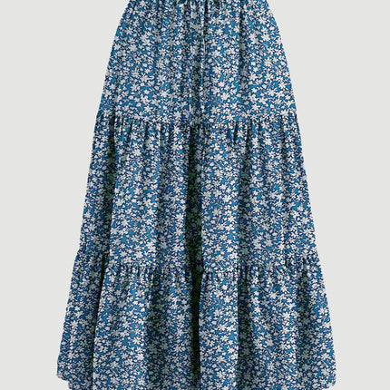 Women's Long Skirts Boho Floral Elastic High Waist Tiered Ruffle Midi Skirt