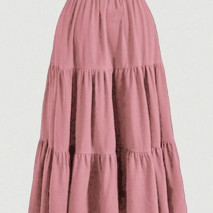 Women's Long Skirts Boho Floral Elastic High Waist Tiered Ruffle Midi Skirt