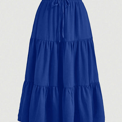Women's Long Skirts Boho Floral Elastic High Waist Tiered Ruffle Midi Skirt