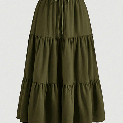 Women's Long Skirts Boho Floral Elastic High Waist Tiered Ruffle Midi Skirt