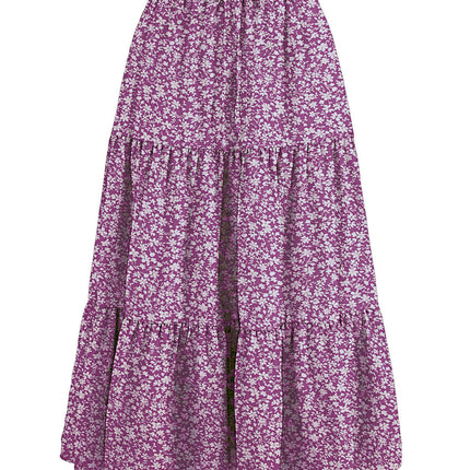 Women's Long Skirts Boho Floral Elastic High Waist Tiered Ruffle Midi Skirt