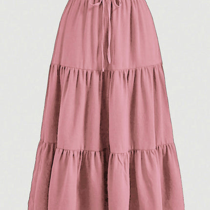 Women's Long Skirts Boho Floral Elastic High Waist Tiered Ruffle Midi Skirt