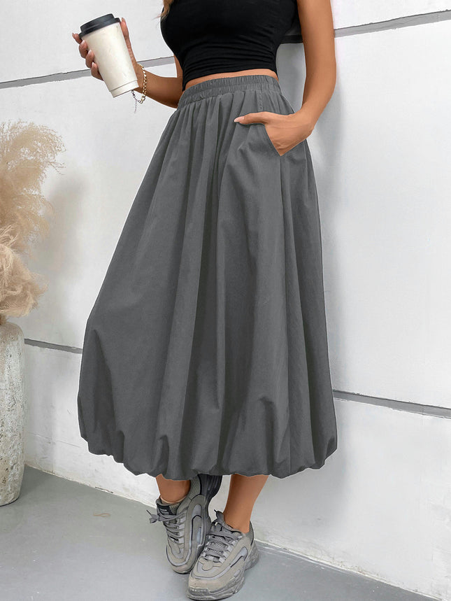 Women Bubble Maxi Skirt Casual Elastic High Waist Flowy A Line Summer Ruffle Balloon Skirt