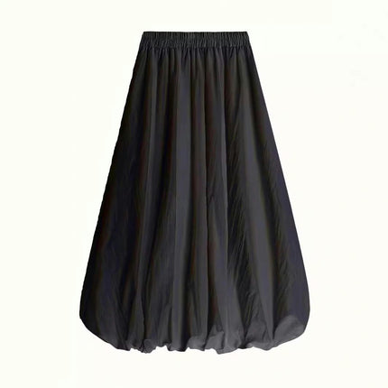 Women Bubble Maxi Skirt Casual Elastic High Waist Flowy A Line Summer Ruffle Balloon Skirt