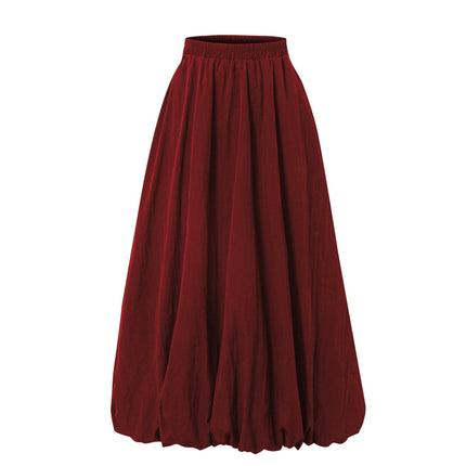 Women Bubble Maxi Skirt Casual Elastic High Waist Flowy A Line Summer Ruffle Balloon Skirt