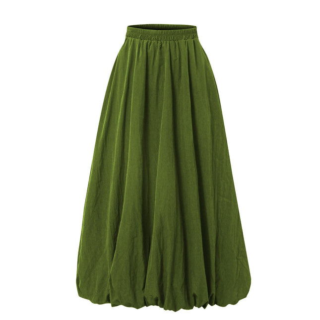 Women Bubble Maxi Skirt Casual Elastic High Waist Flowy A Line Summer Ruffle Balloon Skirt
