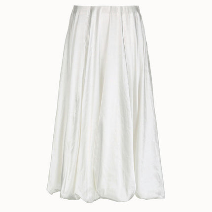 Women Satin Bubble Maxi Skirt Casual High Waist Flowy A Line Summer Ruffle Balloon Skirt