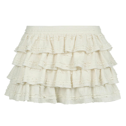 Woman Fashion Mini Skirts Solid Layered Ruffle A-Line Cute Mini Skirts
