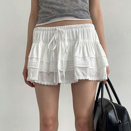 Women's Lace Trim Skirts Ruffle Boho Casual A-Line Mini Skirt