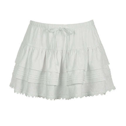 Women's Lace Trim Skirts Ruffle Boho Casual A-Line Mini Skirt