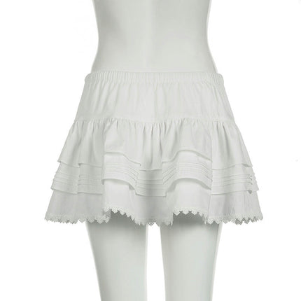 Women's Lace Trim Skirts Ruffle Boho Casual A-Line Mini Skirt